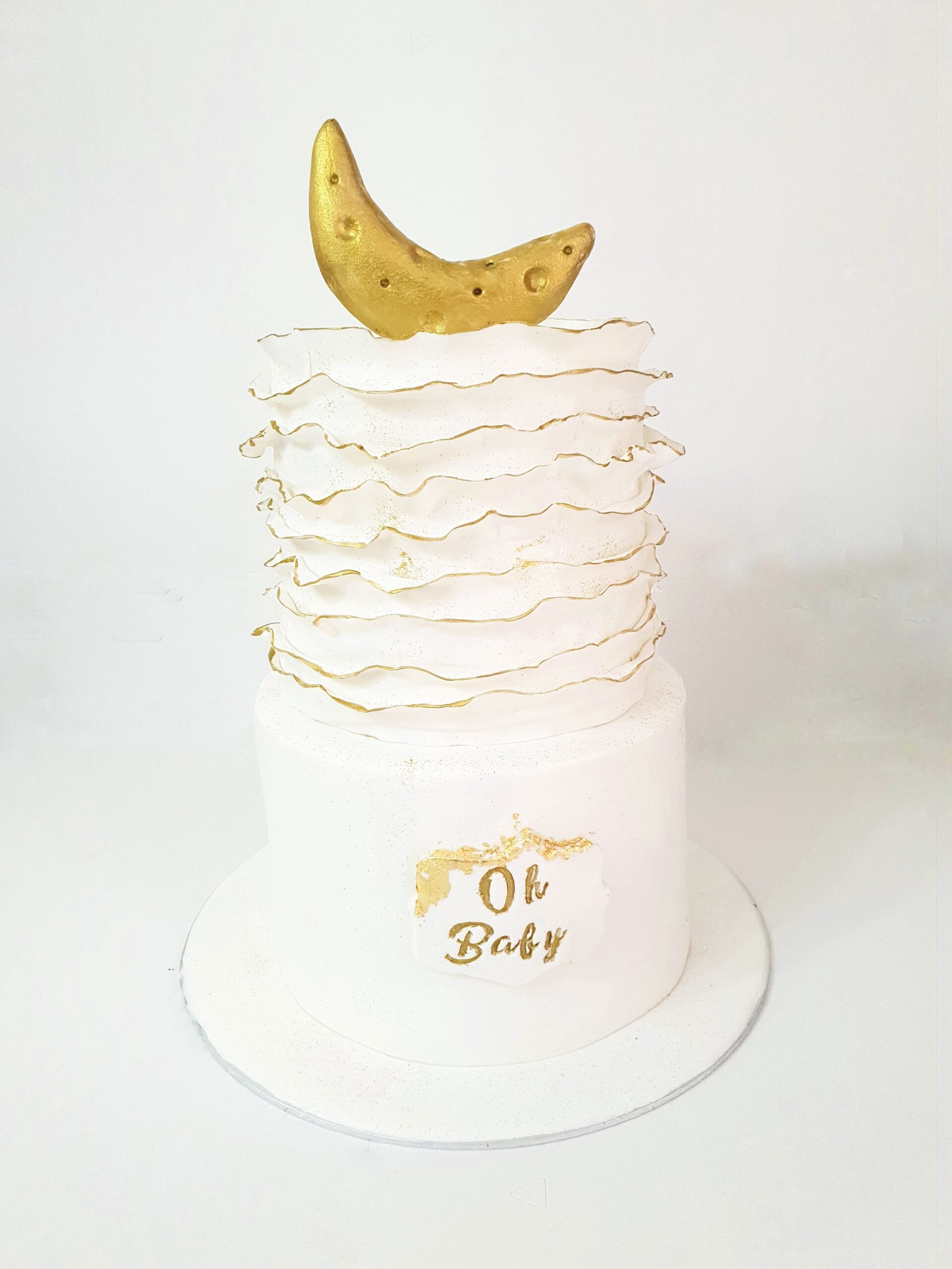 Baby Shower White and Gold Cake